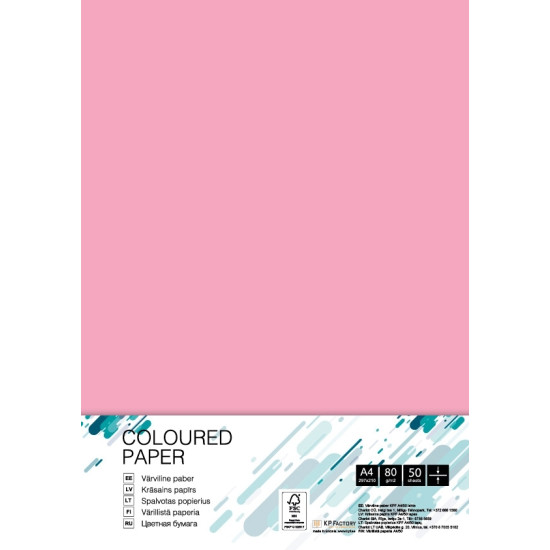 Krāsains papīrs College A4 80g/m², 50 loksnes, PI25, Pink