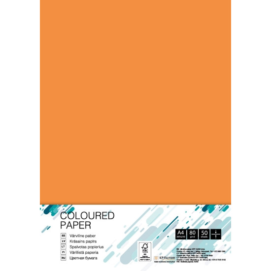 Krāsains papīrs College A4 80g/m², 50 loksnes, MO15, Mandarin