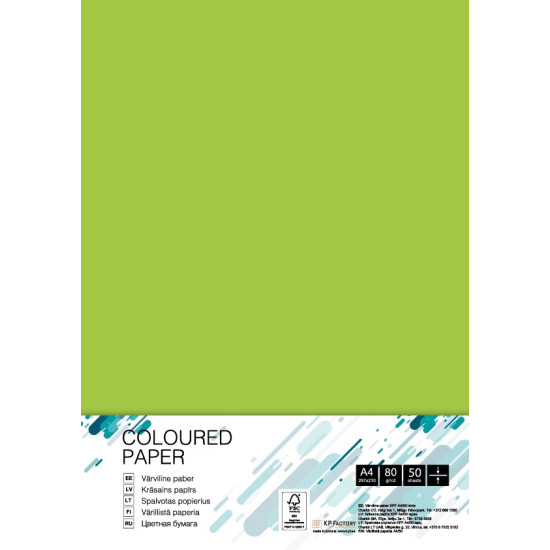 Krāsains papīrs College A4 80g/m², 50 loksnes, LG46, Lime Green