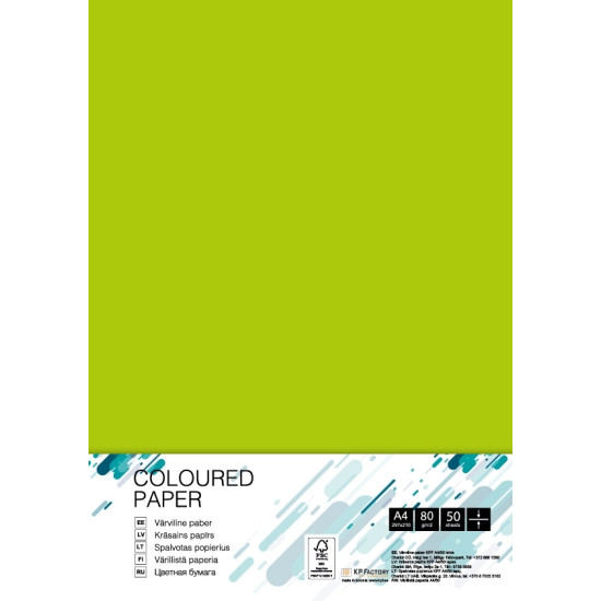 Krāsains papīrs College A4 80g/m², 50 loksnes, Neon Green