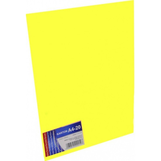 Krāsains kartons Kreska A4, 170g/m², 20 loksnes, citrona dzeltens