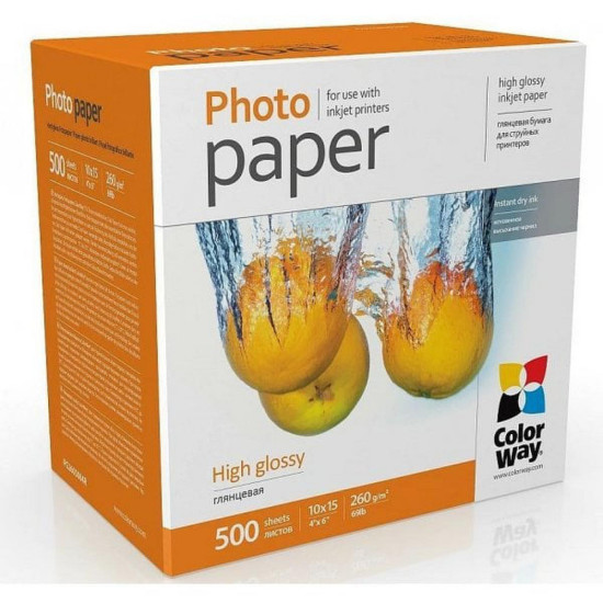 Fotopapīrs ColorWay 10x15cm, 260g, glancēts, 500 loksnes