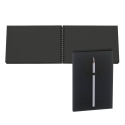 Piezīmju grāmata ar spirāli Sketch Black A5, kartona vāki, ar zīmuli