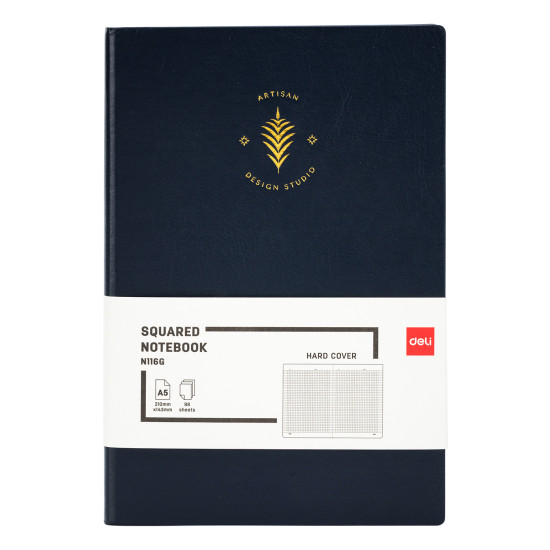 Блокнот DELI EN116G, Blue, Премиальная кожаная обложка.