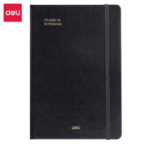 Блокнот DELI "EN132GBLACK", Black, Кожаная обложка