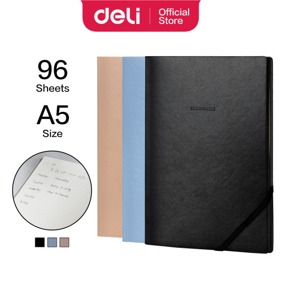 Блокнот DELI EN002, Blue, Black, Brown, С резинкой и карманом
