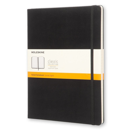 Piezīmju grāmata Moleskine Classic 19x25cm, līniju, cietos vākos, melna