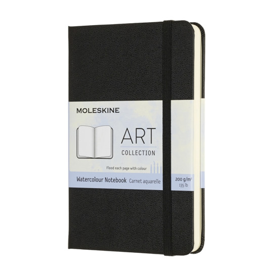 Akvareļu albums Moleskine Watercolour Notebook 9x14cm, 200g/m², 60 loksnes, cietos vākos, melns