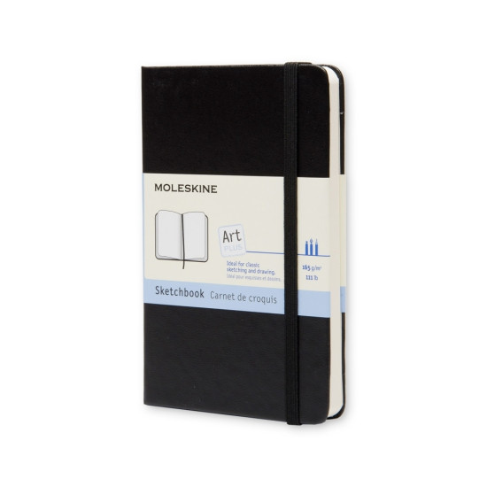 Skiču grāmata ar gumiju Moleskine 9x14cm, 80 baltas lapas, cietos vākos, melna