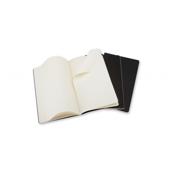 Piezīmju grāmata Moleskine Cahier 13x21cm, rūtiņu, mīkstos vākos, 3gab/iep., melnas
