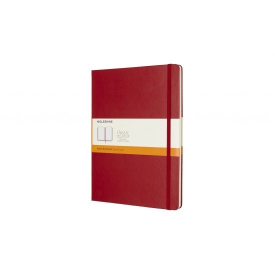 Piezīmju grāmata ar gumiju Moleskine Classic 19x25cm, 192 lapas, līniju, cietos vākos, sarkana
