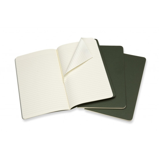 Piezīmju grāmata Moleskine Cahier 13x21cm, līniju, mīkstie vāki, 3 gab., zaļš