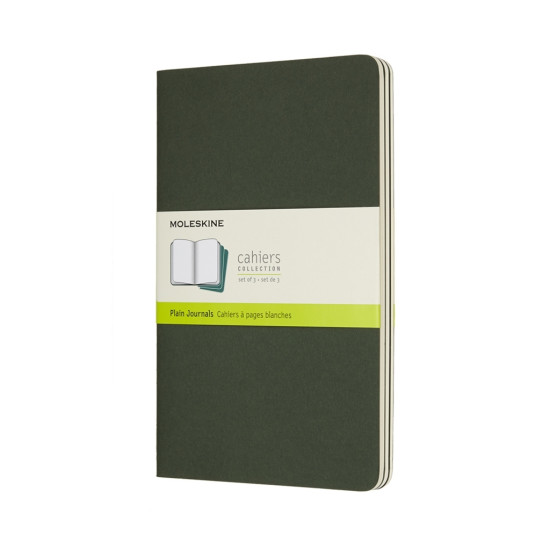 Piezīmju grāmata Moleskine Cahier 13x21cm, baltās lapas, mīkstie vāki, 3 gab., zaļš