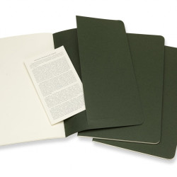 Piezīmju grāmata Moleskine Cahier 13x21cm, baltās lapas, mīkstie vāki, 3 gab., zaļš