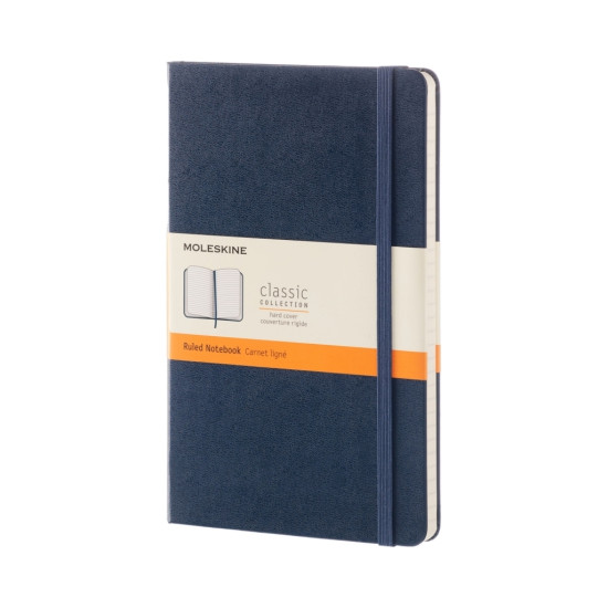Piezīmju grāmata Moleskine Classic 13x21cm, līniju, cietie vāki, zils