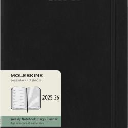 Kalendārs-piezīmju grāmata Moleskine 2025/26, 19x25cm, nedēļa, mīksti vāki, melna