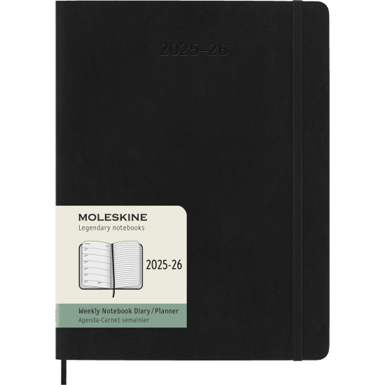 Kalendārs-piezīmju grāmata Moleskine 2025/26, 19x25cm, nedēļa, mīksti vāki, melna