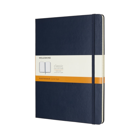 Piezīmju grāmata Moleskine Classic 19x25cm, līniju, cietie vāki, zila
