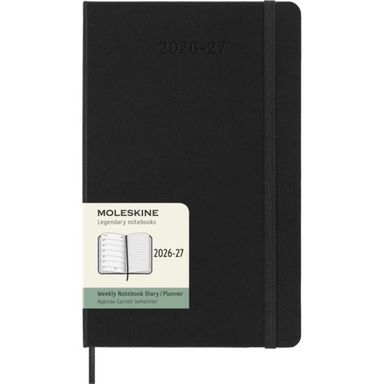Kalendārs-piezīmju grāmata Moleskine 2026/27 13x21cm, 18 mēneši, nedēļa, cietie vāki, melna