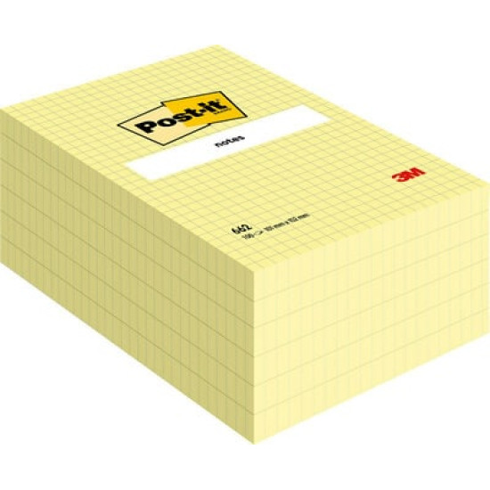 Līmlapiņas 3M Post-It 102x152mm, 100 lapiņas, rūtiņu, dzeltenas