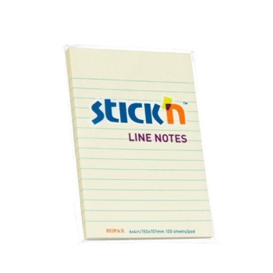 Līmlapiņas StickN 21056 101x150mm, 100 lapiņas, līniju, pasteļdzeltenas