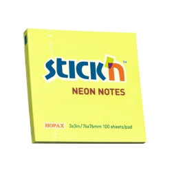 Līmlapiņas StickN 21133 76x76mm, 100 lapiņas, neona dzeltenas