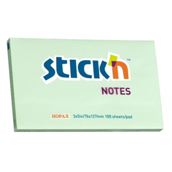 Līmlapiņas StickN 21156 76x127mm, 100 lapiņas, gaiši zaļas