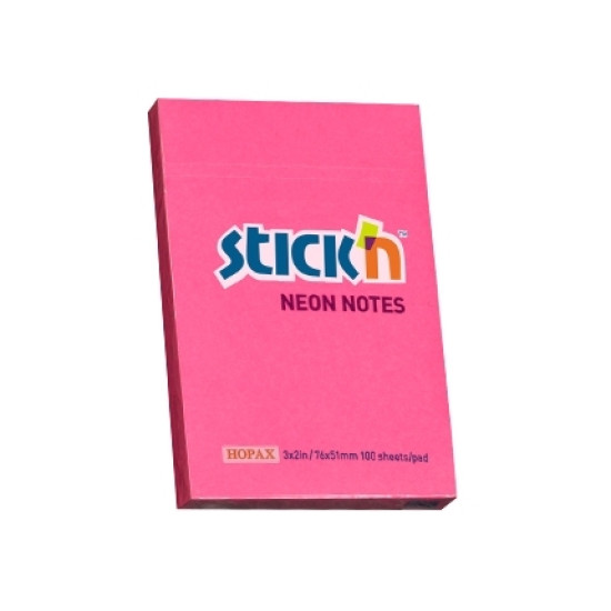 Līmlapiņas StickN 21161 51x76mm, 100 lapiņas, neona rozā