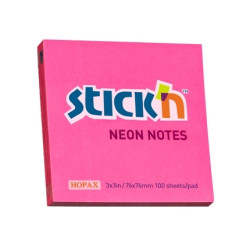 Līmlapiņas StickN 21165 76x76mm, 100 lapiņas, neona tumši rozā