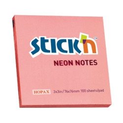 Līmlapiņas StickN 21166 76x76mm, 100 lapiņas, neona rozā