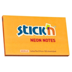 Līmlapiņas StickN 21168,76x127mm, 100 lapiņas, neona oranžas