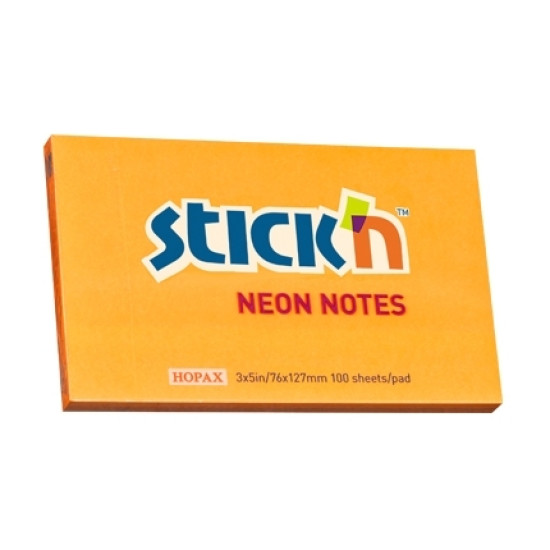 Līmlapiņas StickN 21168,76x127mm, 100 lapiņas, neona oranžas