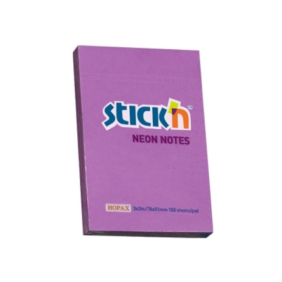 Līmlapiņas StickN 21208 51x76mm, 100 lapiņas, neona violetas