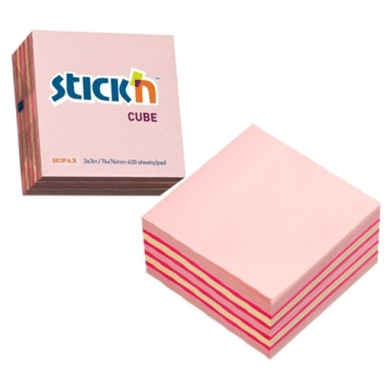 *Līmlapiņu kubs StickN Cube 21341, 76x76mm, 400 lapiņas, rozā