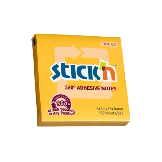 Līmlapiņas StickN 21551 360 adhesive 76x76mm, 100 lapiņas, oranžas