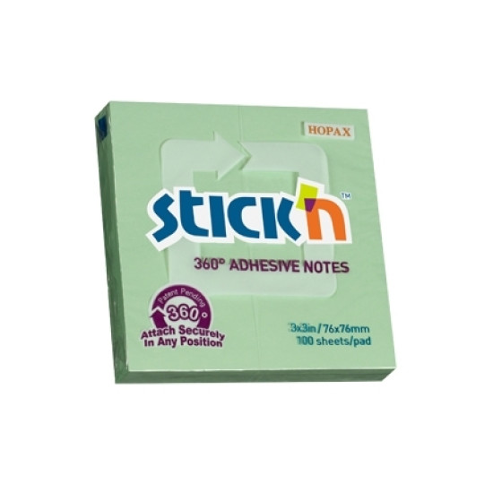Līmlapiņas StickN 21552 360 adhesive 76x76mm, 100 lapiņas, zaļas