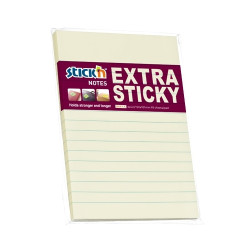 Līmlapiņas StickN 21496 Extra sticky 150x101mm, 90 lapiņas, līniju, pasteļdzeltenas
