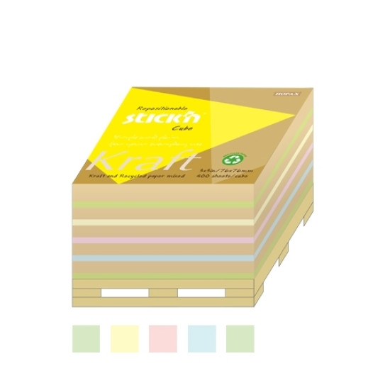 *Līmlapiņu kubs StickN Kraft 21817, 76x76mm, 400 lapiņas, pasteļkrāsas
