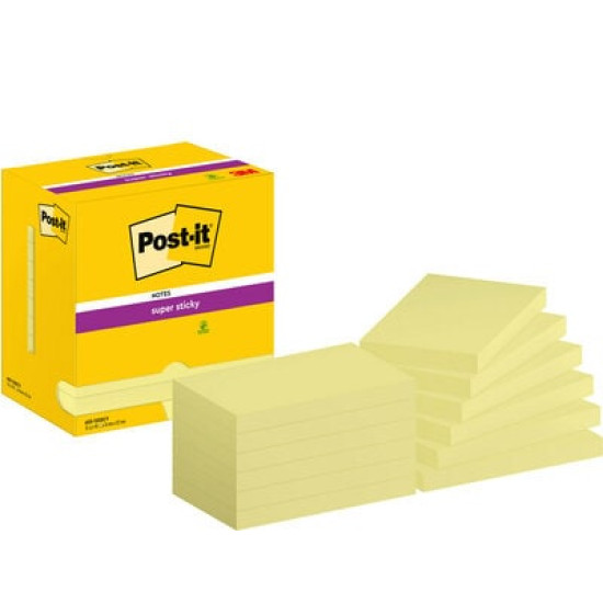 Līmlapiņas 3M Post-It Super Sticky 76x127mm, 12gab/iep, dzeltenas