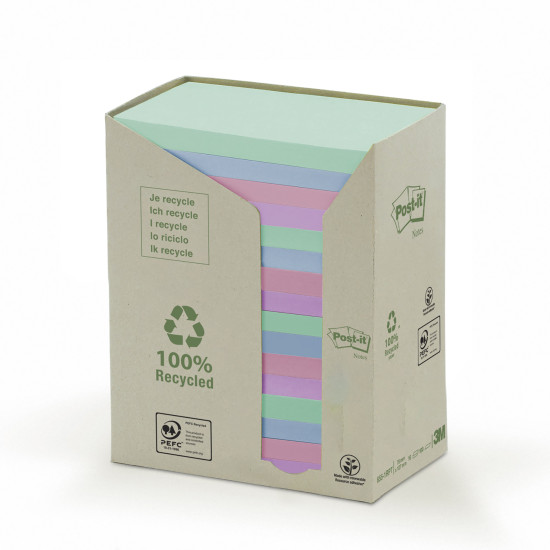 Самоклеящиеся блоки 3M Post-it Notes, Assorted, 100% Recycled