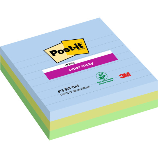 Līmlapiņas 3M Post-It Super Sticky 101x101mm, 3 gab/iep, Oasis