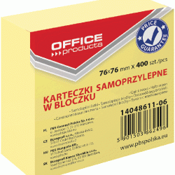 *Līmlapiņu kubs OFFICE PRODUCTS 76x76, pasteļdzeltens