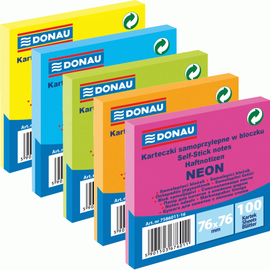 *Līmlapiņas Donau 76x76mm, 100 lapiņas, neonrozā