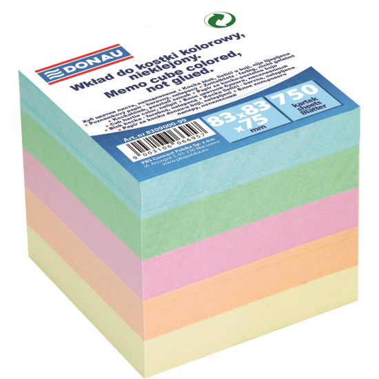 Piezīmju papīru kubs Donau 83x83mm, 750 lapas, asorti