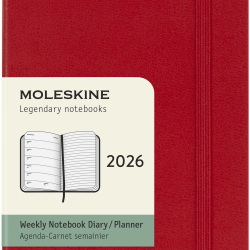 Kalendārs-piezīmju grāmata Moleskine 2026 9x14cm, nedēļa, cieti vāki, sarkans