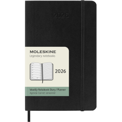 Kalendārs-piezīmju grāmata Moleskine 2026 9x14cm, nedēļa, mīksti vāki, melns