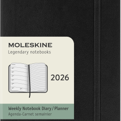 Kalendārs-piezīmju grāmata Moleskine 2026 9x14cm, nedēļa, mīksti vāki, melns