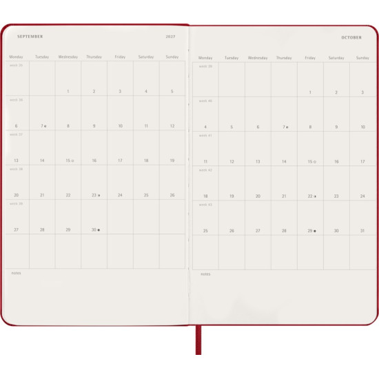 Kalender-märkmik Moleskine 2027 13x21cm, päev, kõvad kaaned, punane