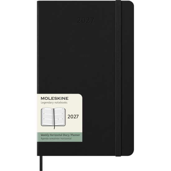 Kalendārs-piezīmju grāmata Moleskine 2027 13x21cm, nedēļa, cietie vāki, melna