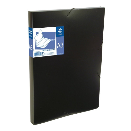 Mape-kārba ar gumiju Viquel CoolBox A3, 3cm, plastikāta, melna